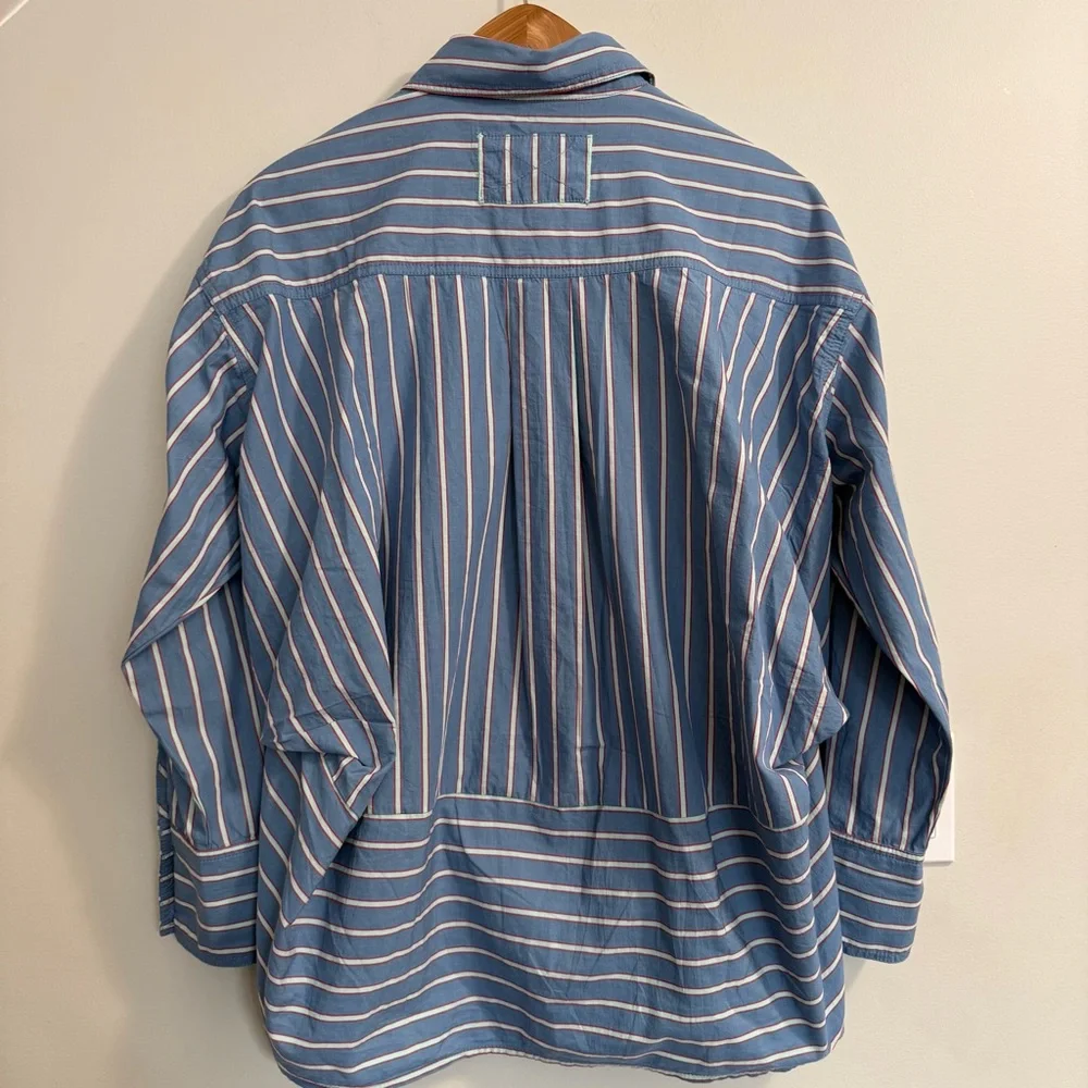 FREE PEOPLE We The Free Striped Varsity Vibes Shirt / Blue Combo - Picture 5 of 15